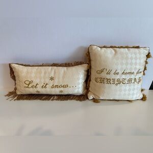 Set of 2 Cream and Gold Holiday Pillows